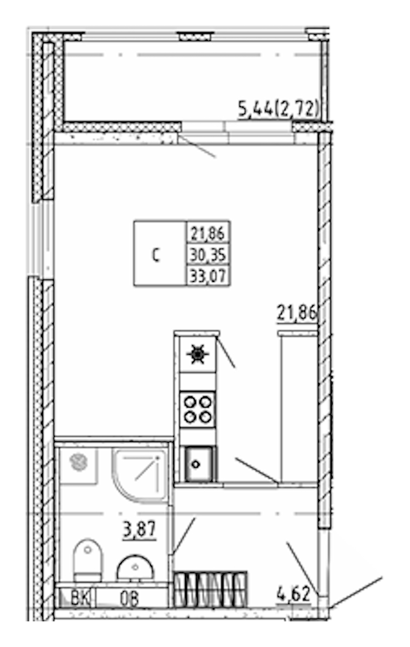 Квартира студия 33.07 м², 2/12 эт., ЖК «UP! Квартал Воронцовский»
